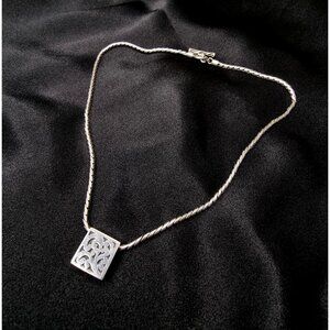 Lois Hill 925 Sterling Silver Square Pendant Necklace With Intricate Cutout Desi
